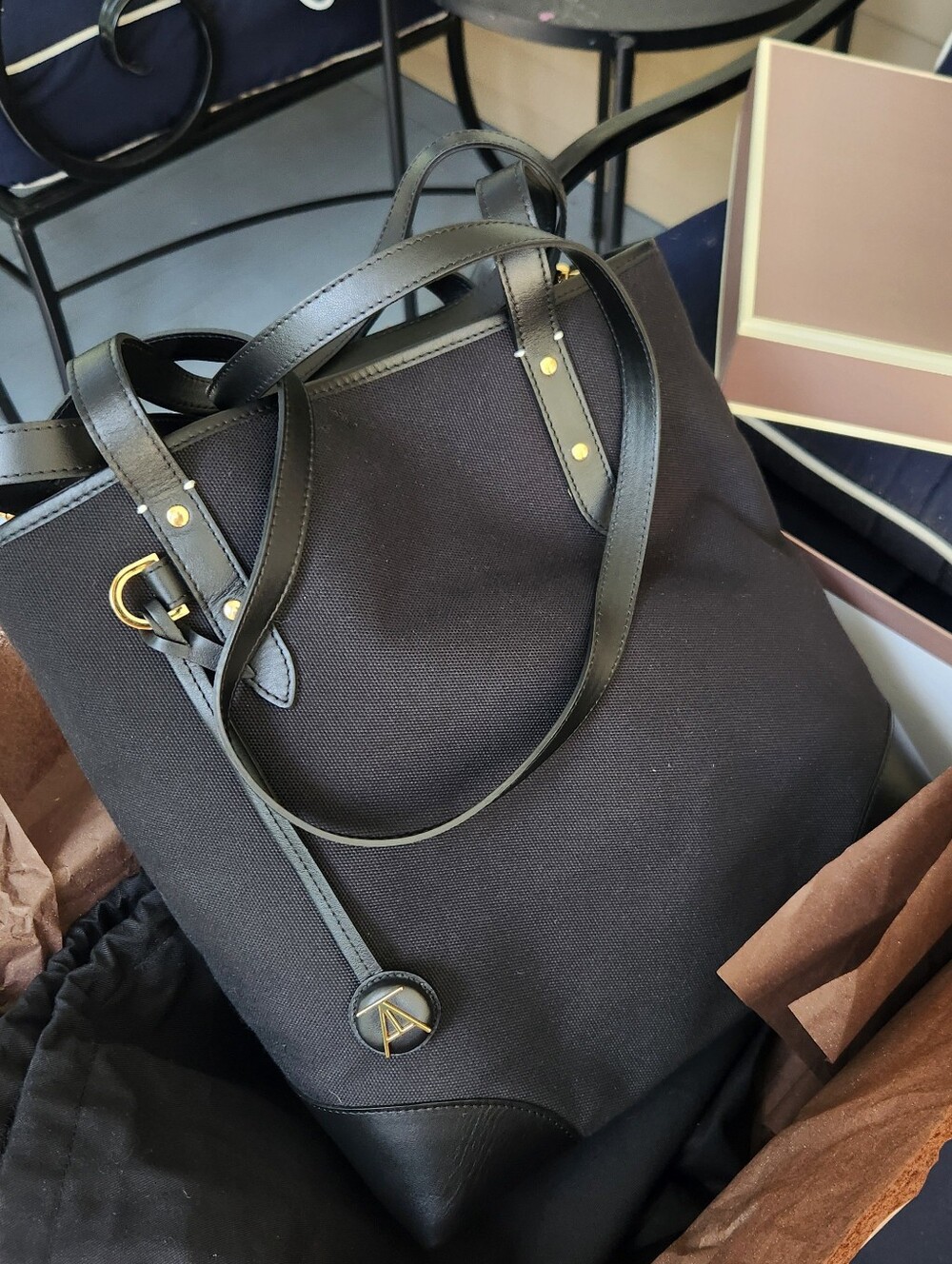 T. ANTHONY Black Canvas & Leather Crossbody Tote, Bucket Bag w/ Box! - Picture 4 of 16